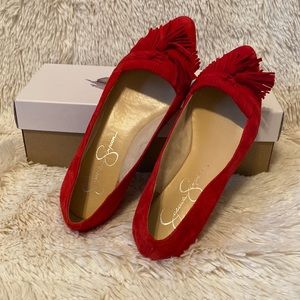 Super cute red suede JS flats